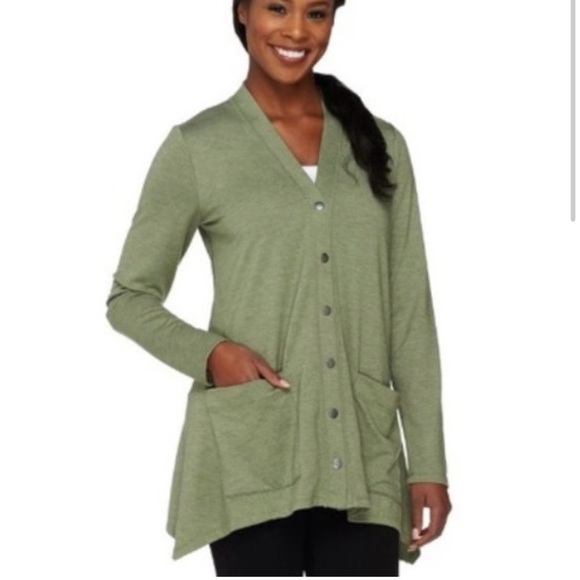 LOGO Lounge Green Snap Front Long Cardigan 2X - Picture 1 of 7